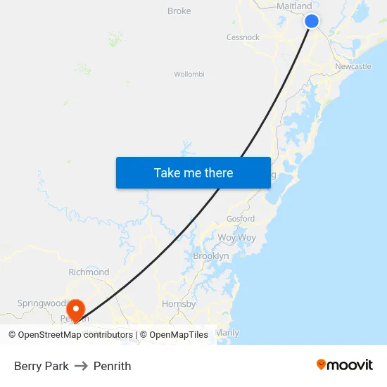 Berry Park to Penrith map