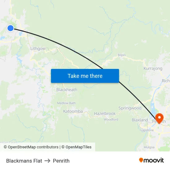 Blackmans Flat to Penrith map