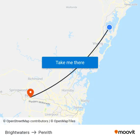 Brightwaters to Penrith map