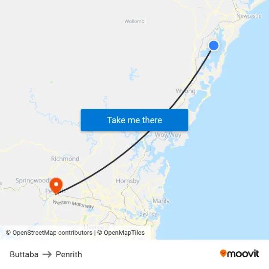 Buttaba to Penrith map