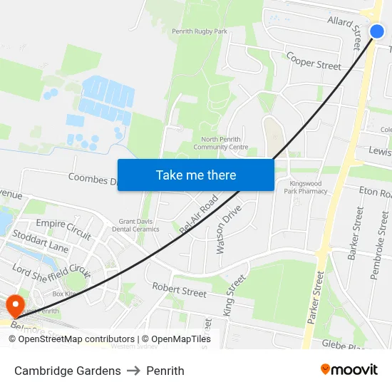 Cambridge Gardens to Penrith map