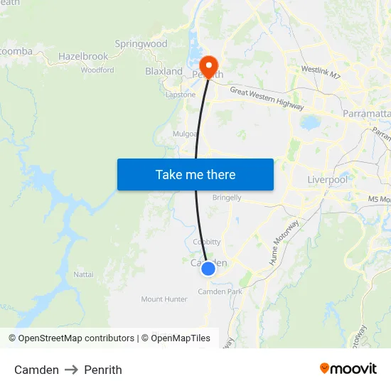 Camden to Penrith map