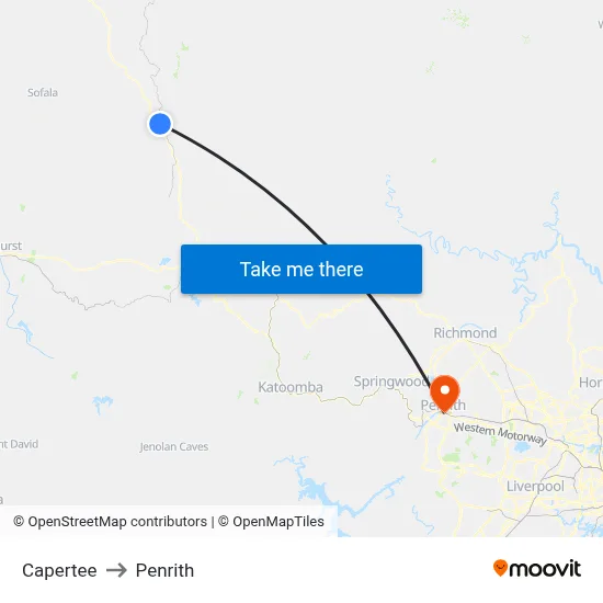 Capertee to Penrith map