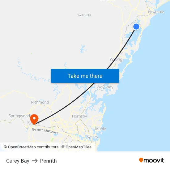 Carey Bay to Penrith map