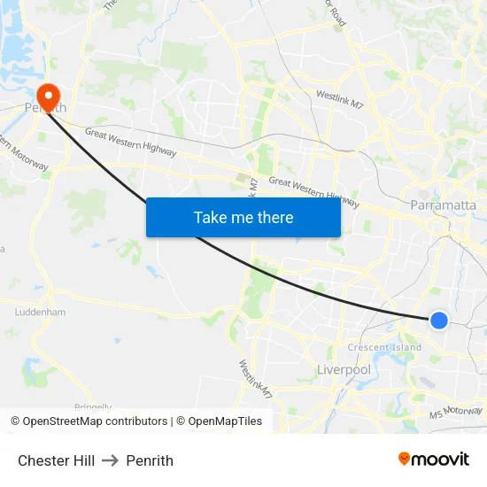 Chester Hill to Penrith map