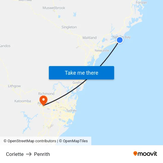 Corlette to Penrith map
