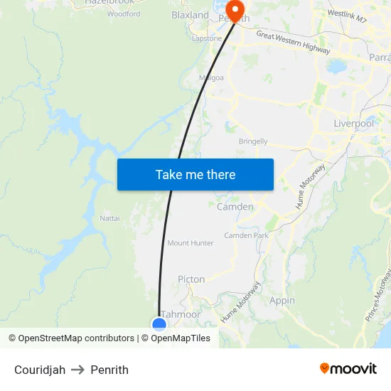 Couridjah to Penrith map