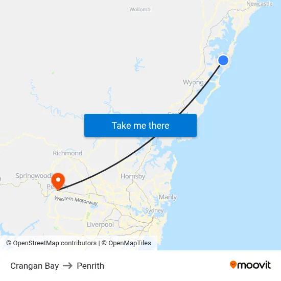 Crangan Bay to Penrith map