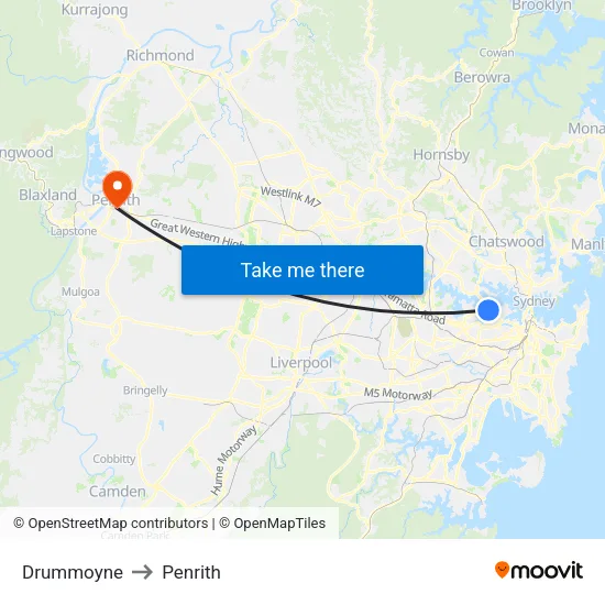 Drummoyne to Penrith map