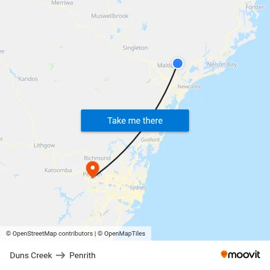 Duns Creek to Penrith map