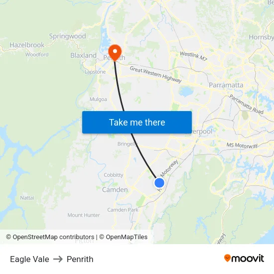 Eagle Vale to Penrith map