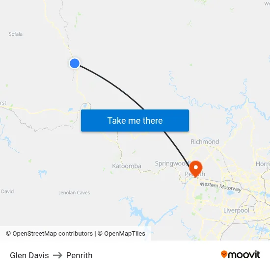 Glen Davis to Penrith map