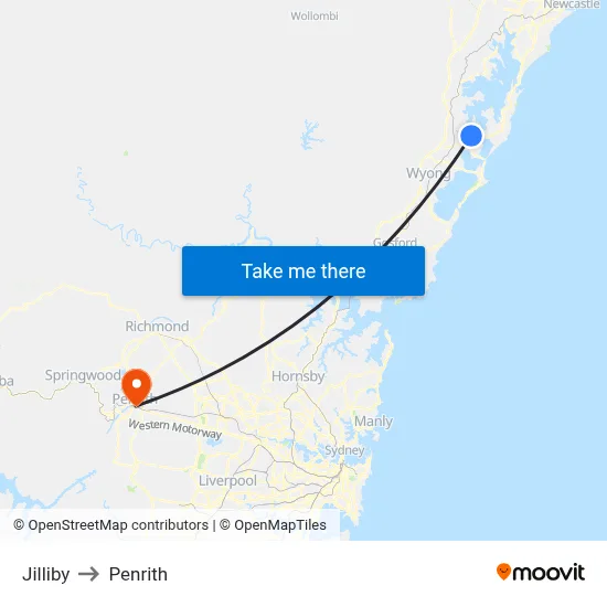 Jilliby to Penrith map