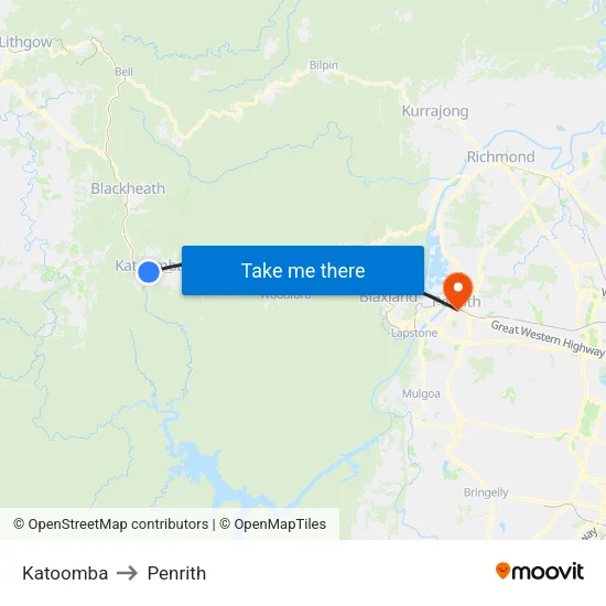 Katoomba to Penrith map
