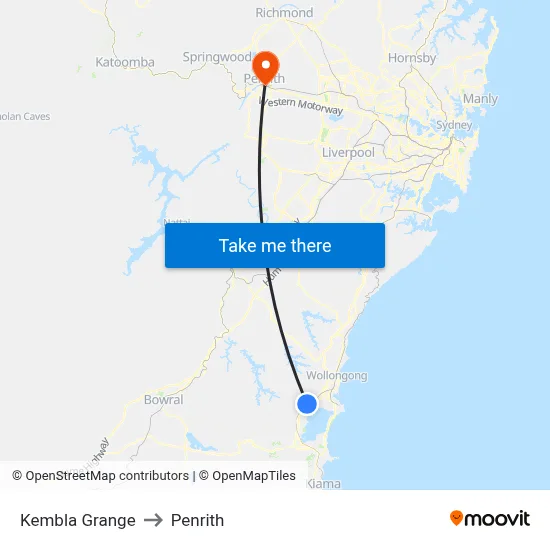 Kembla Grange to Penrith map
