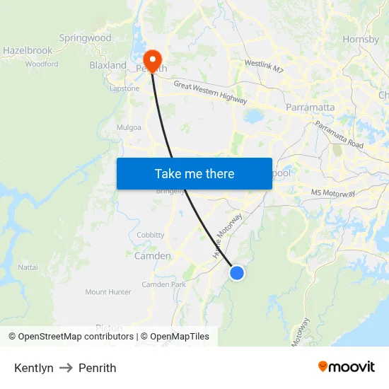 Kentlyn to Penrith map