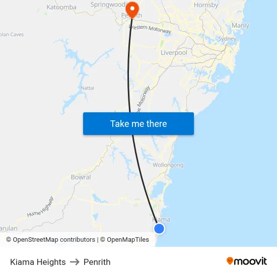 Kiama Heights to Penrith map