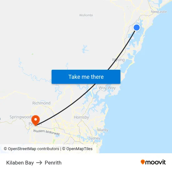 Kilaben Bay to Penrith map