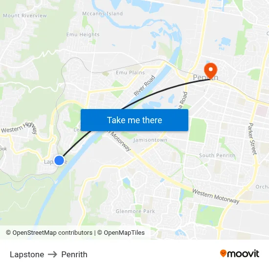 Lapstone to Penrith map