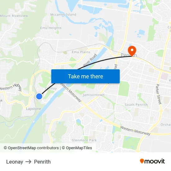 Leonay to Penrith map