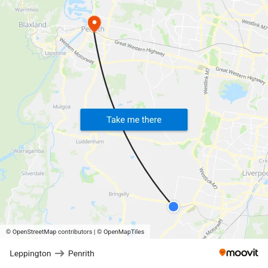 Leppington to Penrith map