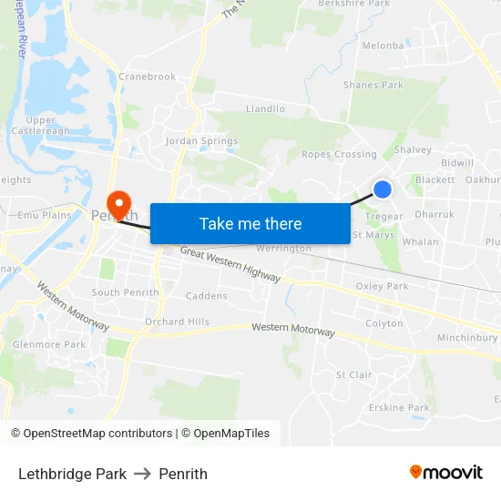 Lethbridge Park to Penrith map