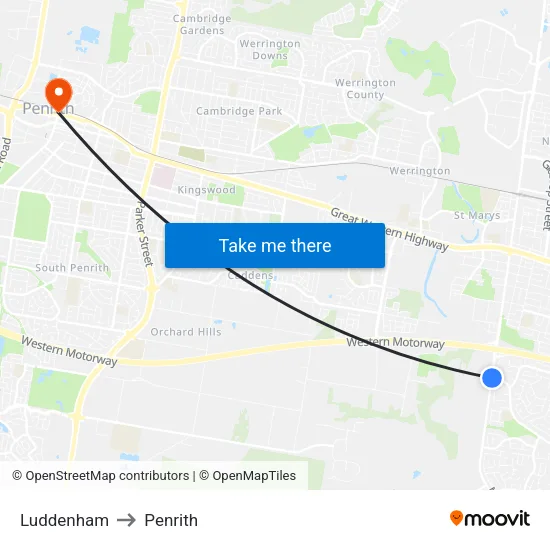 Luddenham to Penrith map