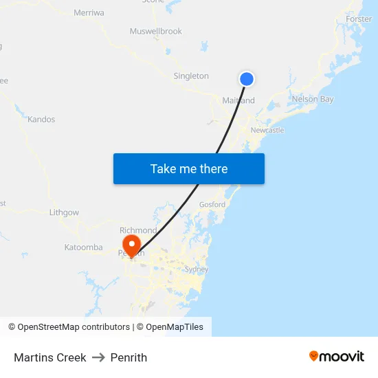 Martins Creek to Penrith map