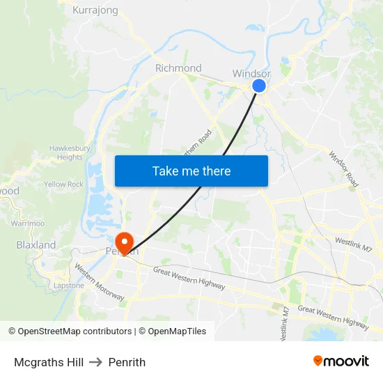Mcgraths Hill to Penrith map