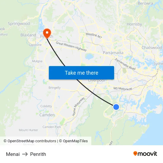 Menai to Penrith map