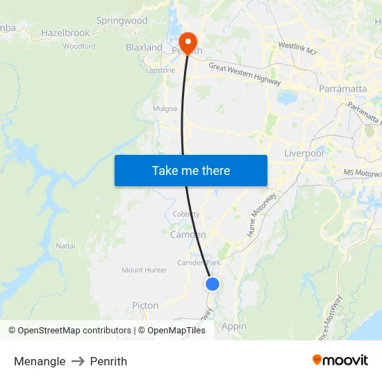 Menangle to Penrith map