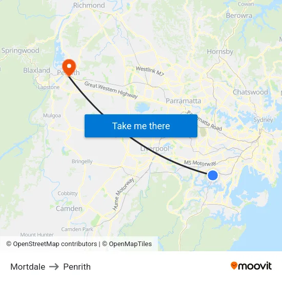 Mortdale to Penrith map