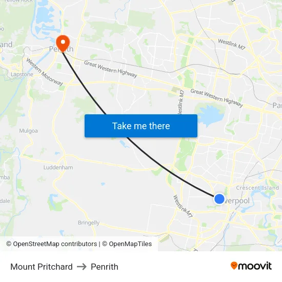 Mount Pritchard to Penrith map