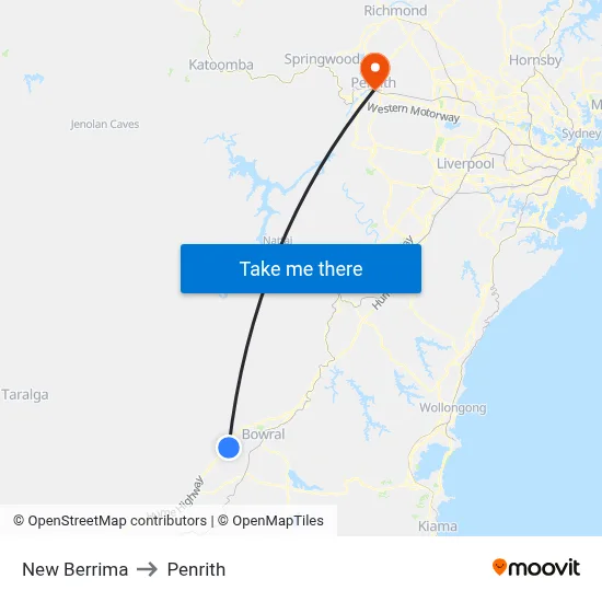 New Berrima to Penrith map