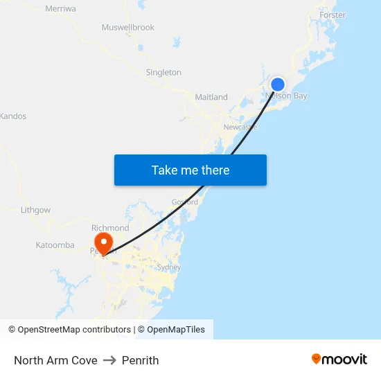 North Arm Cove to Penrith map