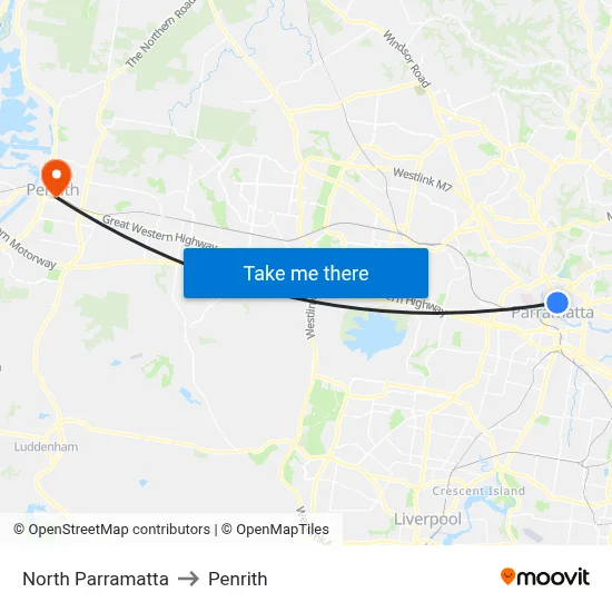 North Parramatta to Penrith map
