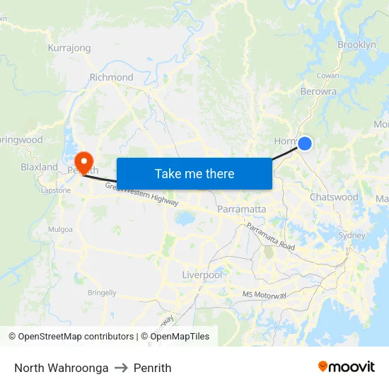 North Wahroonga to Penrith map