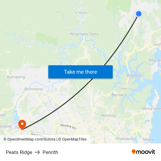 Peats Ridge to Penrith map