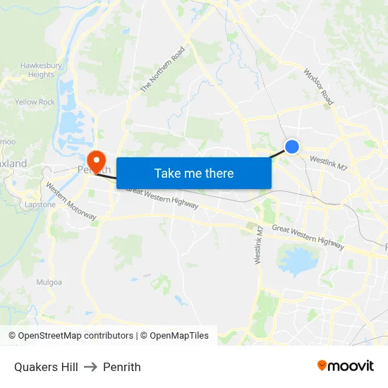 Quakers Hill to Penrith map