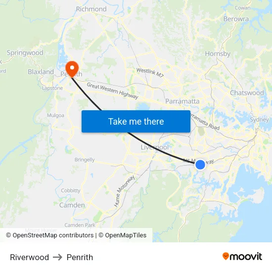 Riverwood to Penrith map