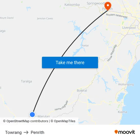 Towrang to Penrith map