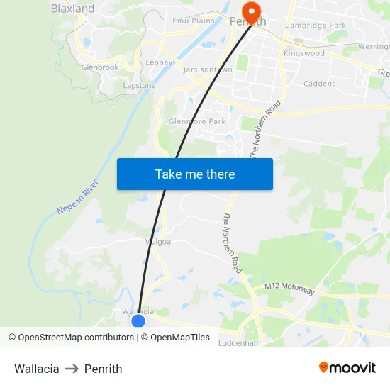 Wallacia to Penrith map