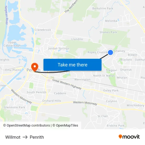 Willmot to Penrith map