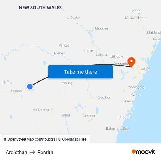 Ardlethan to Penrith map