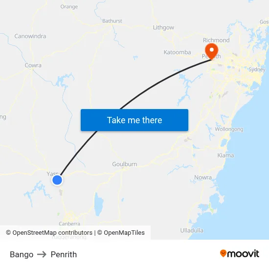 Bango to Penrith map