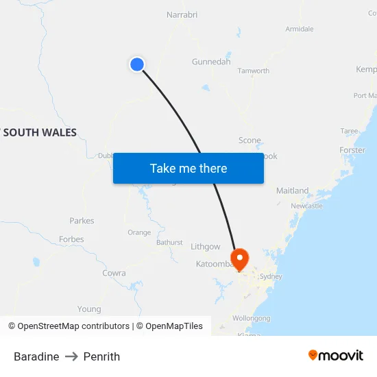 Baradine to Penrith map