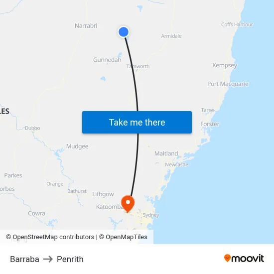 Barraba to Penrith map