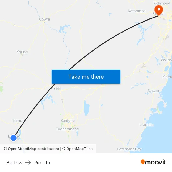 Batlow to Penrith map
