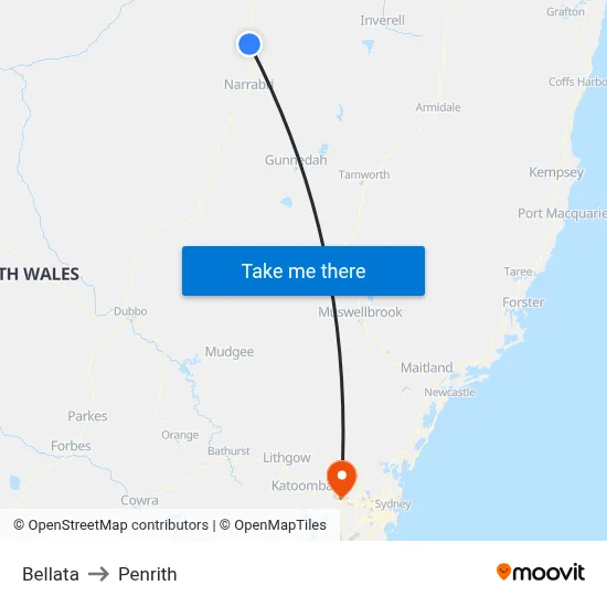 Bellata to Penrith map