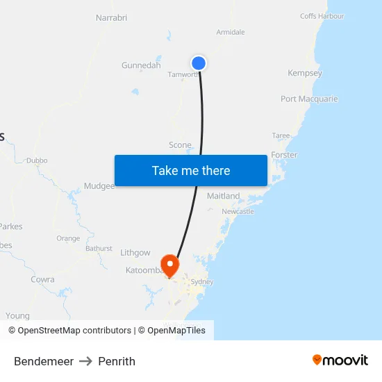Bendemeer to Penrith map